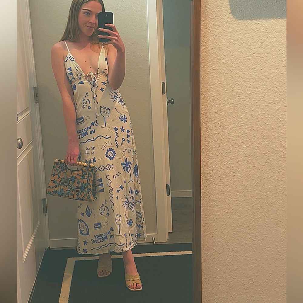 Alessia Floral Handbag with Wooden Handle